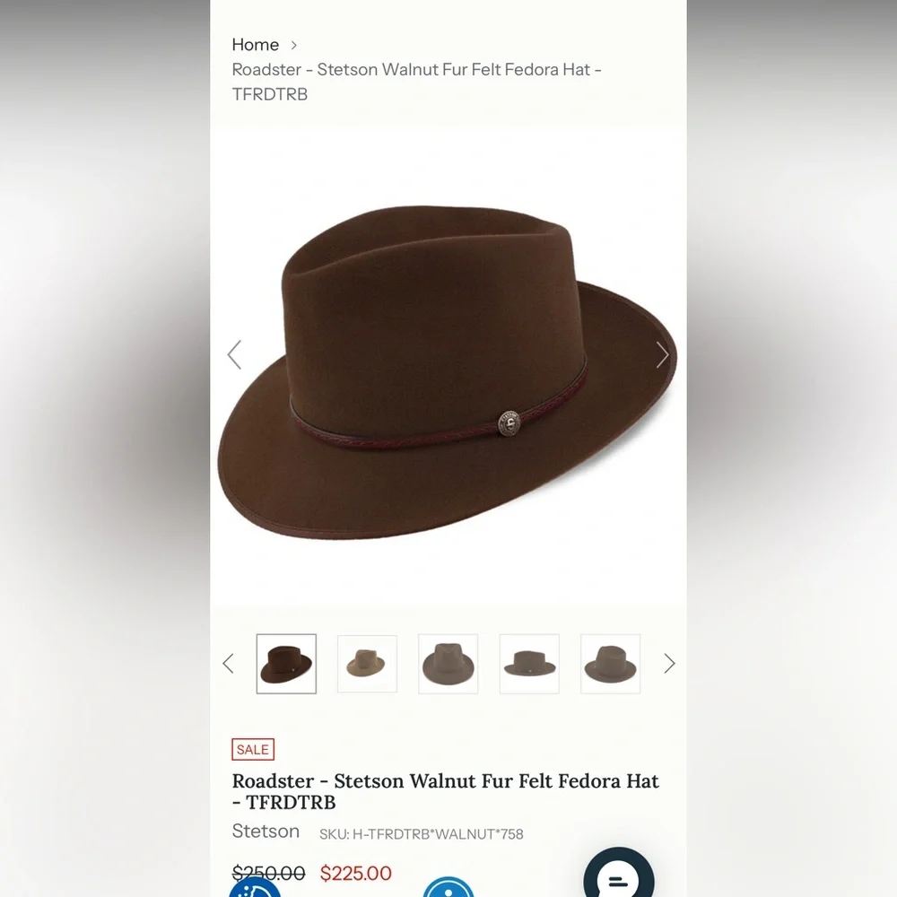 Stetson Roadster Walnut Brown Wool Felt Ranch Hat- Sz 7 3/8 - New With Tags! - Picture 2 of 9